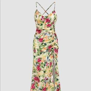 NWT Floral Painting Drawstring Maxi Dress Size US 8/10 Multicolor